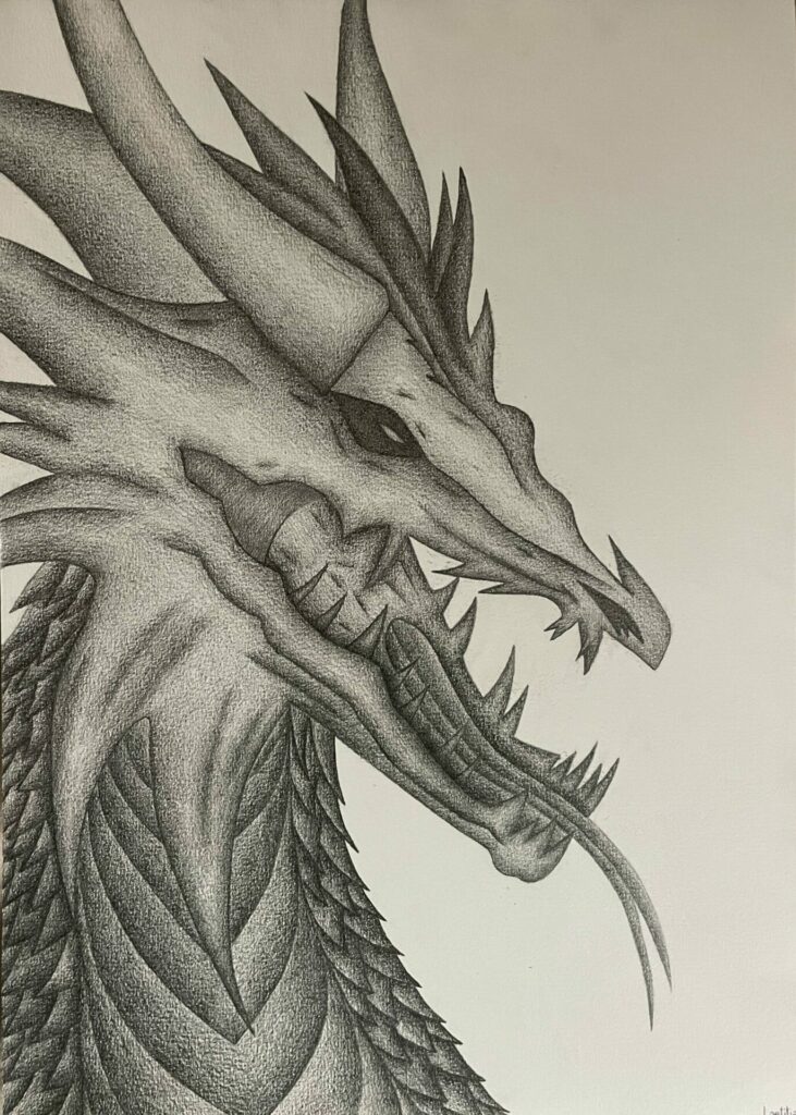 Dessin d'un dragon fait au crayon