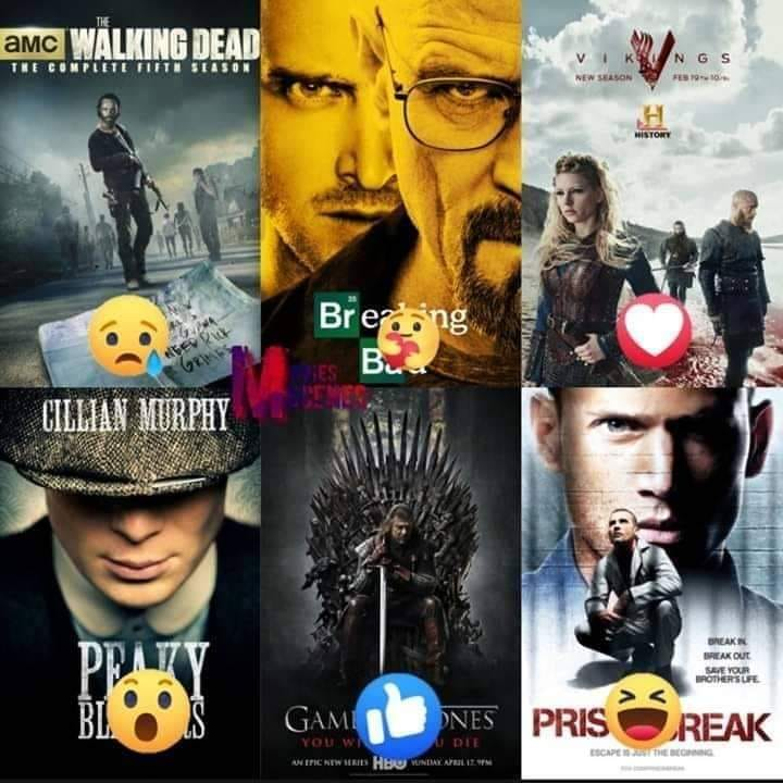 the walking dead, breaking bad, viking, peaky blinders, game of thrones, prison break