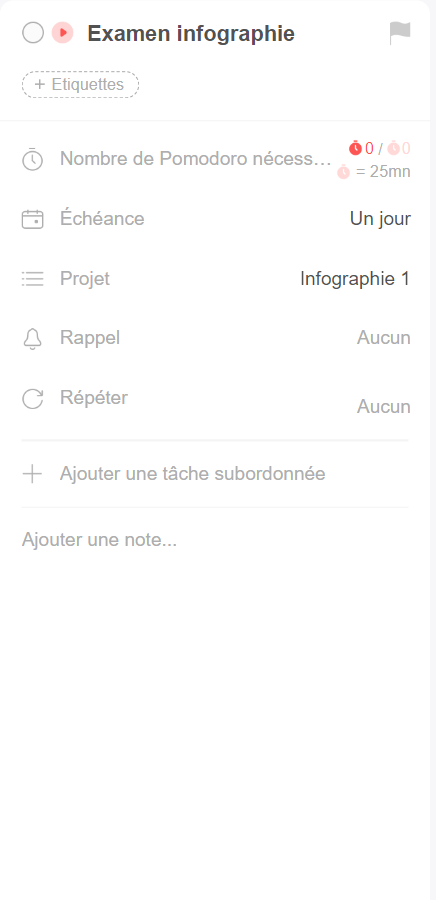 Screenshot gestion d'une tâche 